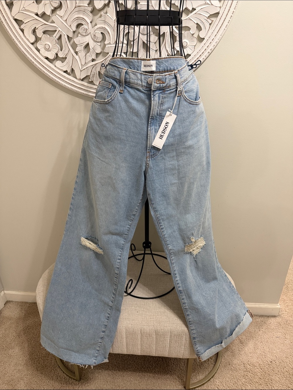 Hudson Jeans Light Wash Wide Leg Distressed Flare Jeans